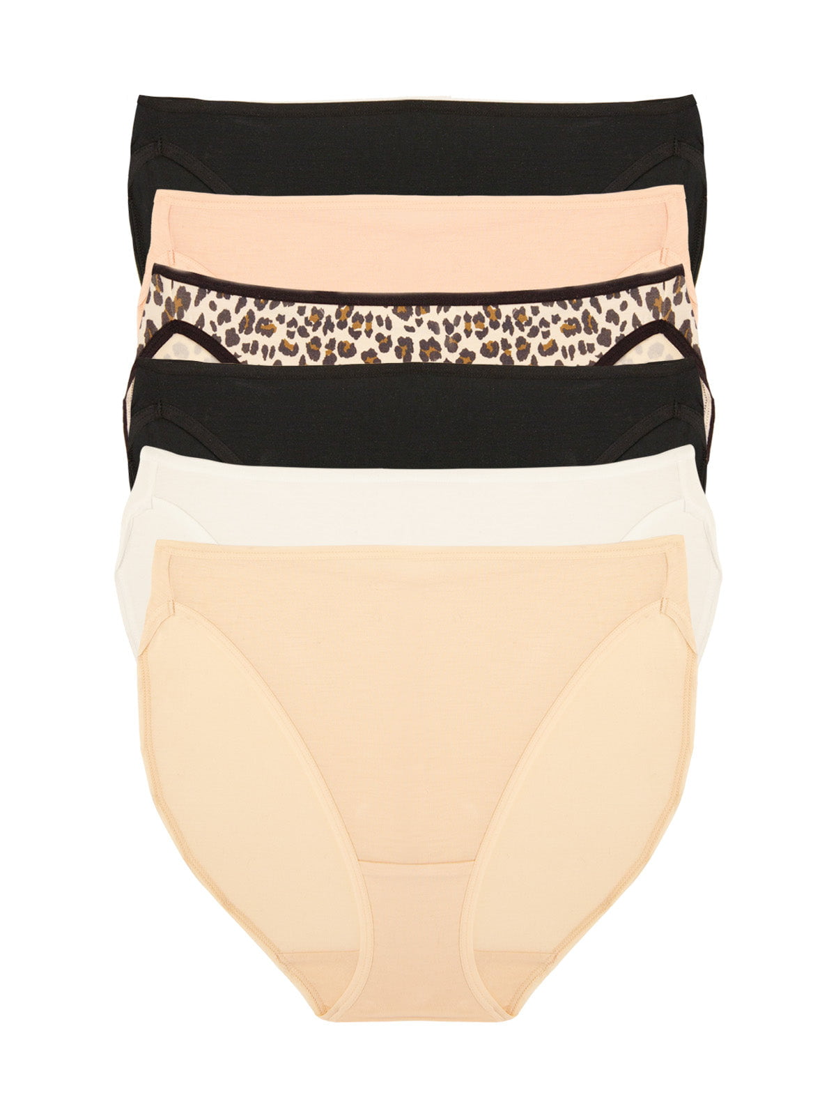 Felina So Smooth Modal Hi Cut Panty 6-Pack - Animal Basics