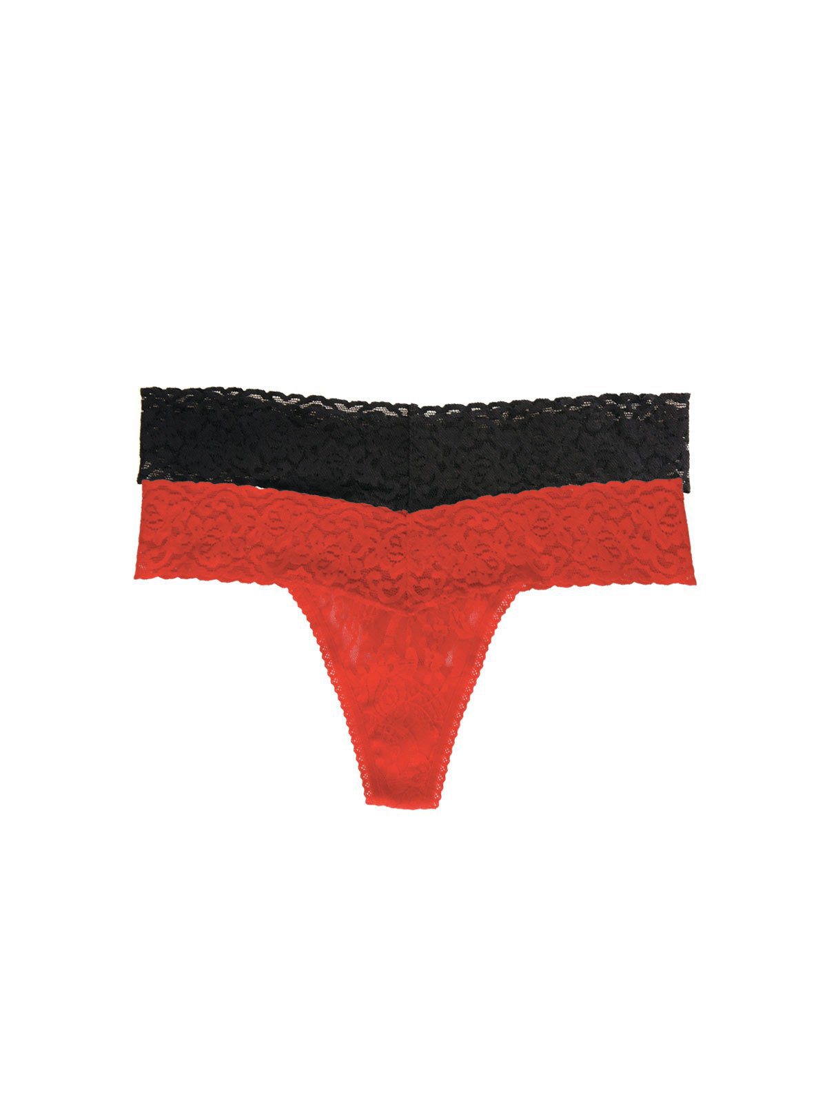Felina Signature Stretch Lace Low Rise Thong 2-Pack - Black Tango Red