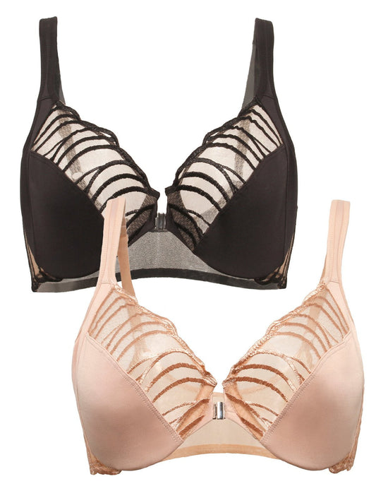 Felina Angie Front Close Minimizer Bra 2-Pack - Black Warm Neutral