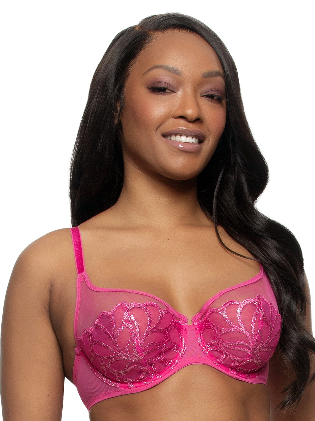 Felina Lotus Embroidered Unlined Bra - Raspberry Pink