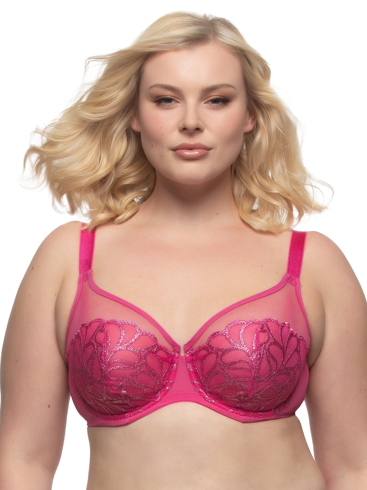Felina Lotus Embroidered Unlined Bra - Raspberry Pink