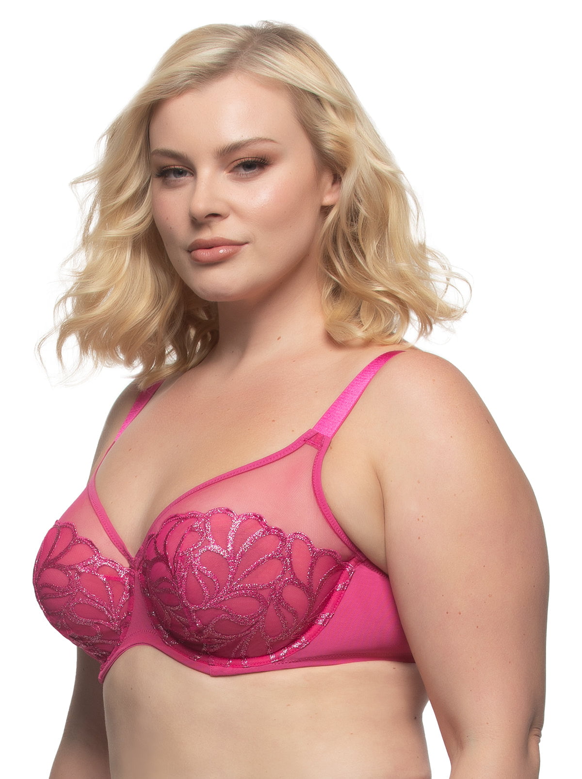 Felina Lotus Embroidered Unlined Bra - Raspberry Pink