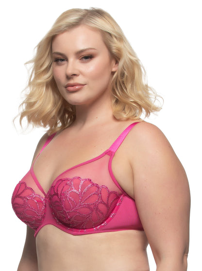 Felina Lotus Embroidered Unlined Bra - Raspberry Pink