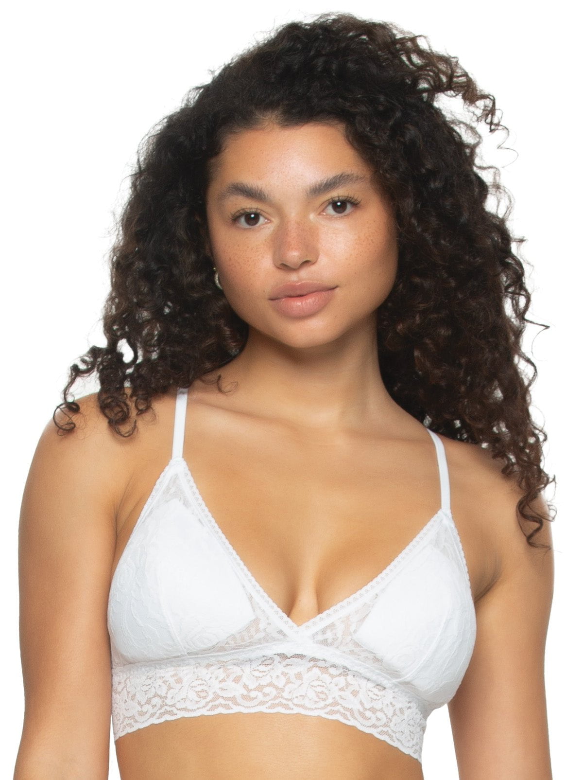 Felina Super Stretchy Lace Triangle Bralette - White
