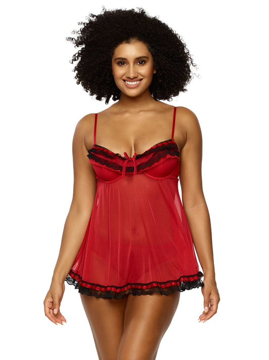 Felina Jezebel by Felina Ruffles Galore Babydoll with Hipster - Red