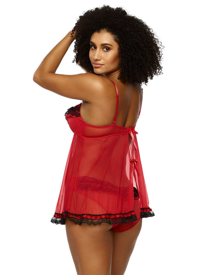 Felina Jezebel by Felina Ruffles Galore Babydoll with Hipster - Red