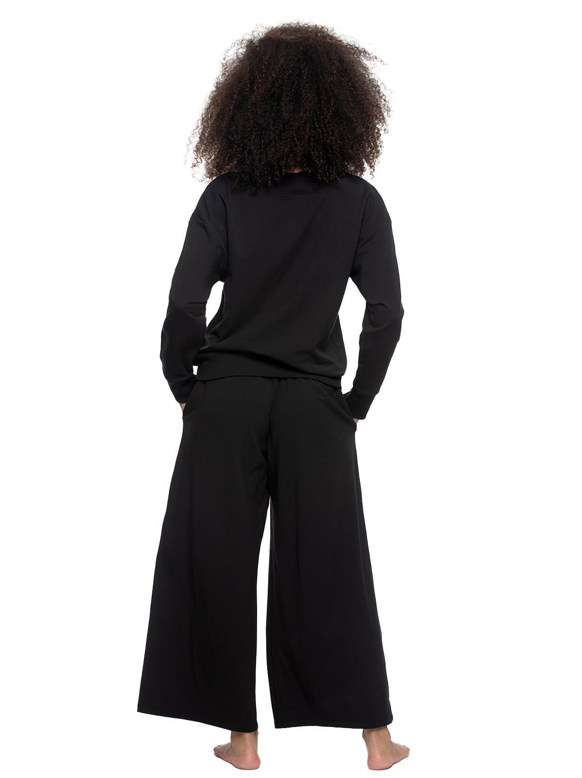 Felina Kimora V-Neck Sweatshirt & Wide Leg Pant - Black