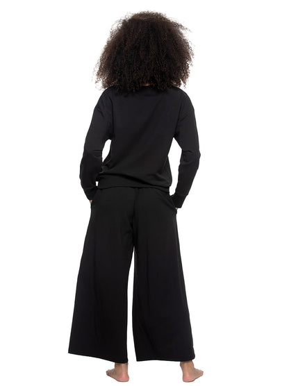 Felina Kimora V-Neck Sweatshirt & Wide Leg Pant - Black