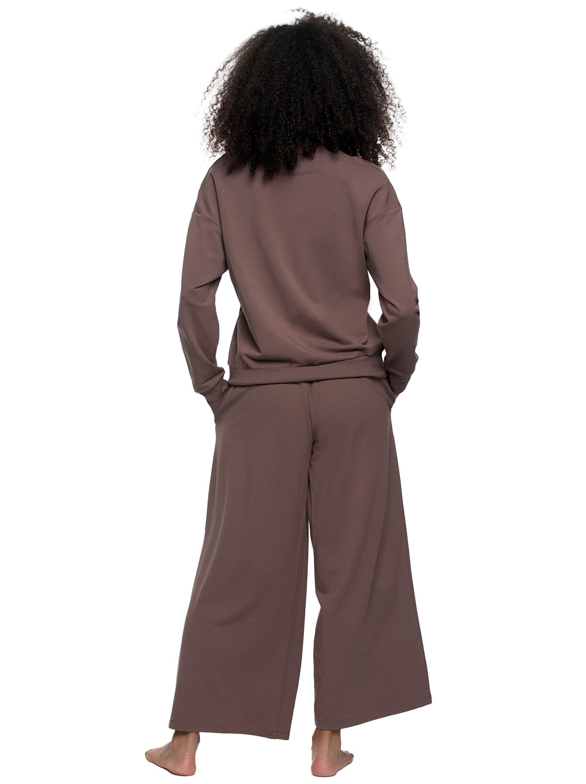 Felina Kimora V-Neck Sweatshirt & Wide Leg Pant - Black
