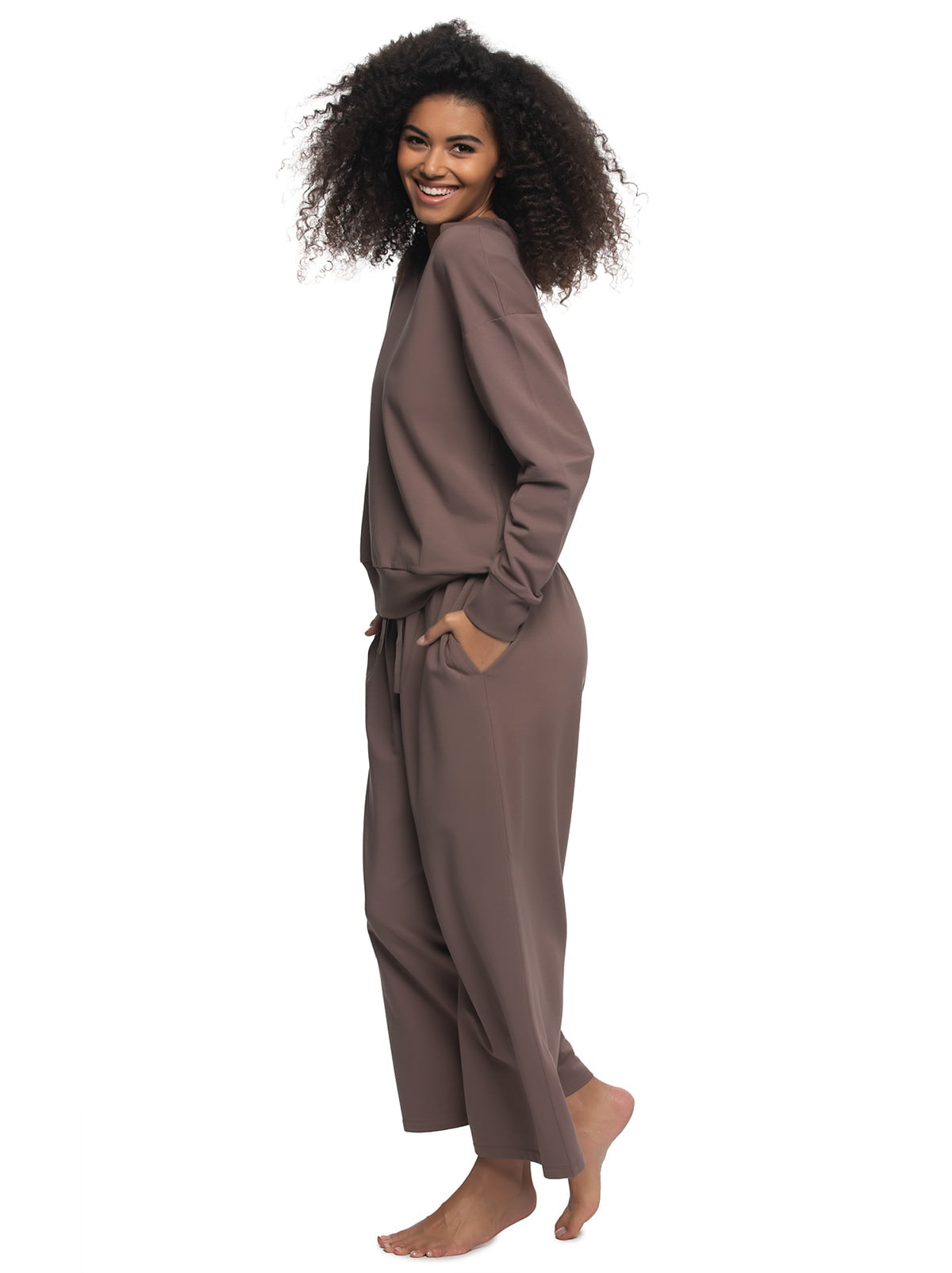 Felina Kimora V-Neck Sweatshirt & Wide Leg Pant - Black