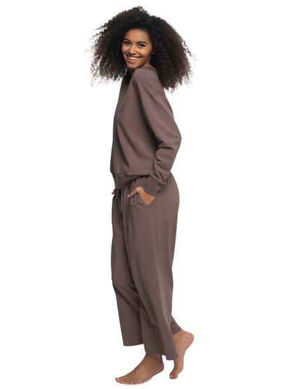 Felina Kimora V-Neck Sweatshirt & Wide Leg Pant - Black