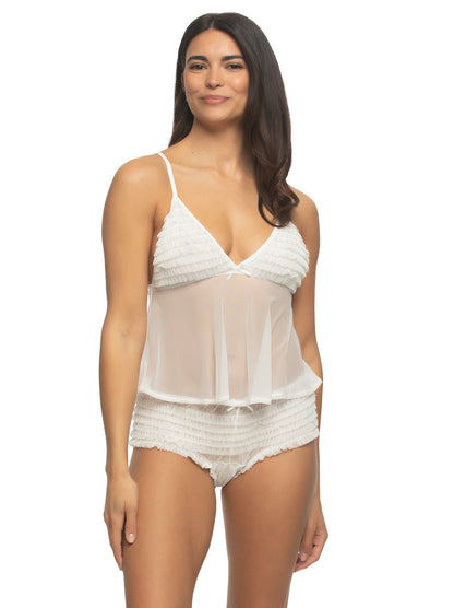 Felina Jezebel by Felina Veil Ruffle Cami & Rumba Panty Set - Cloud Dancer