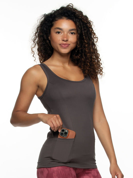 Felina Athletic Tank Top with Pockets - Charcoal