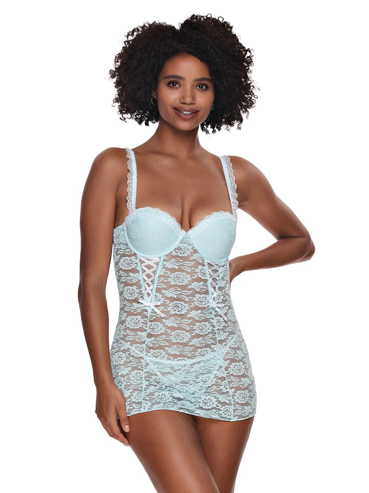 Felina Jezebel by Felina Rachel Chemise Push Up Lace Lingerie - Bridal Blue