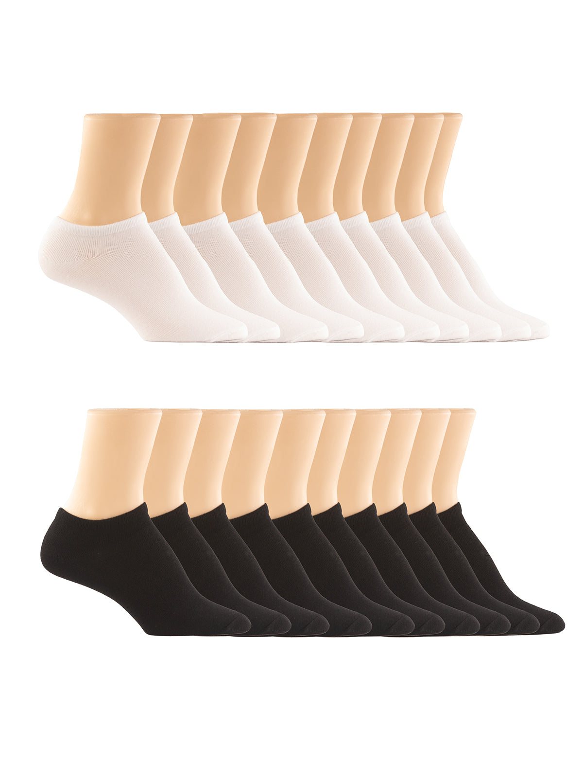 Felina No-Show Bamboo Socks 10-Pack - Black White