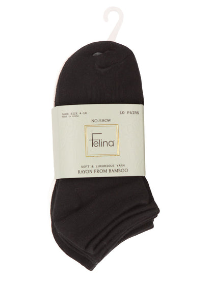 Felina No-Show Bamboo Socks 10-Pack - Black White