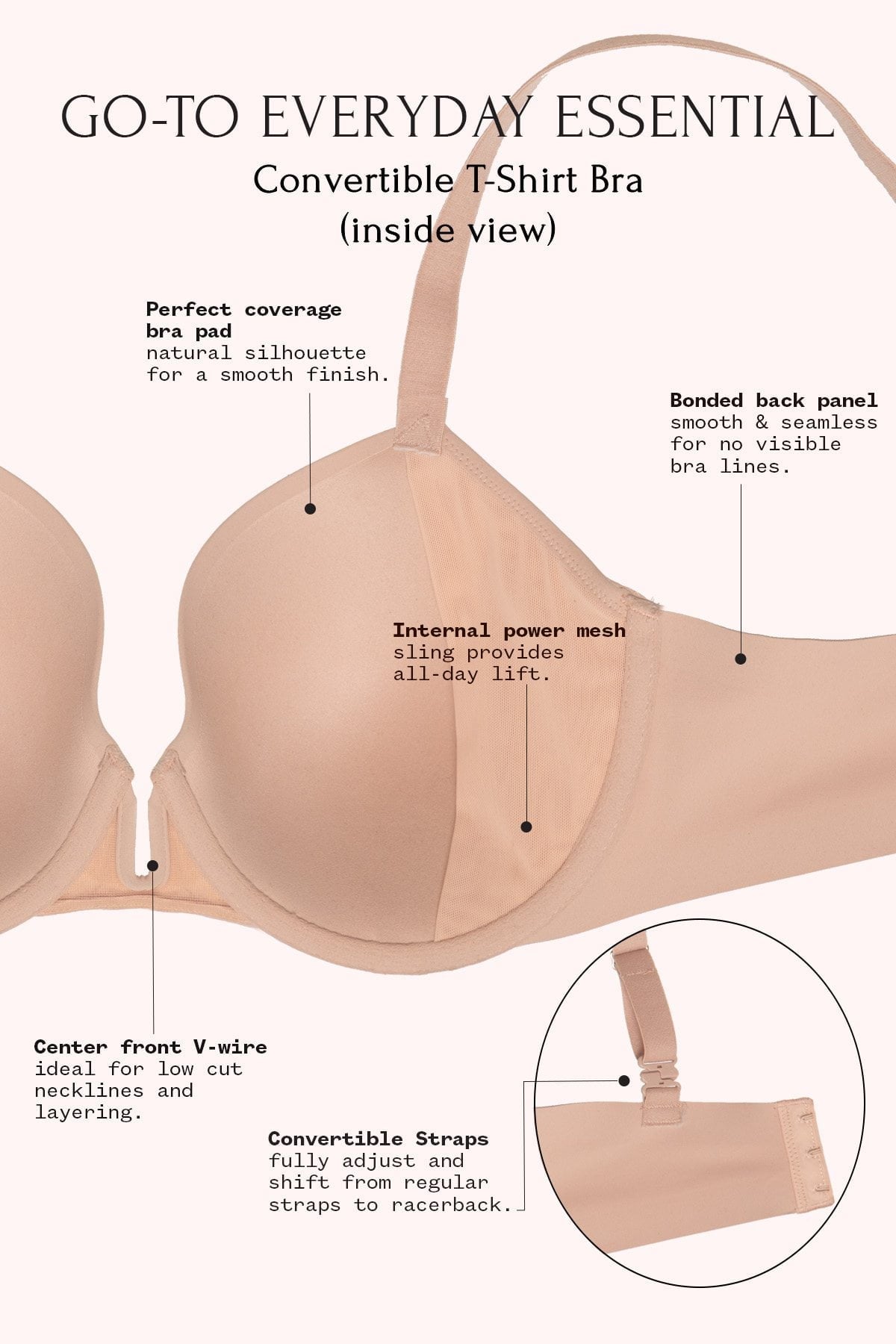Felina Lunette Convertible T-Shirt Bra - Black