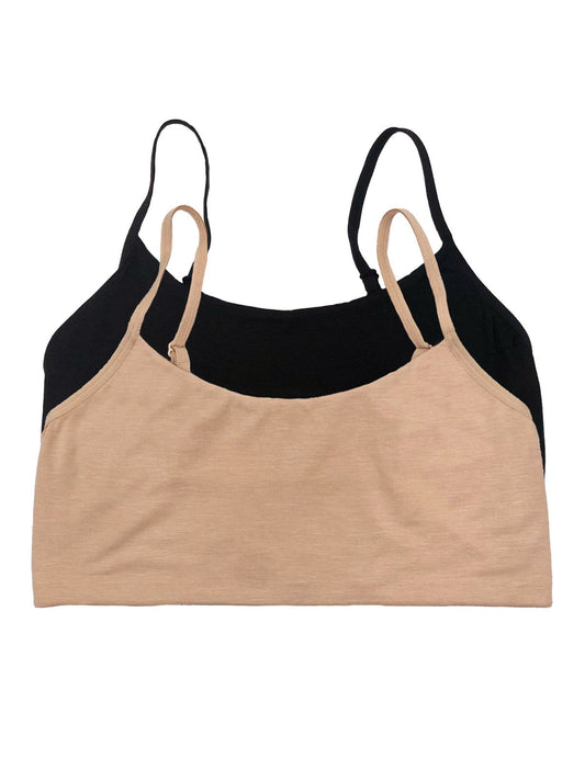 Felina Super Soft Modal Bralette 2-Pack - Black Warm Nude
