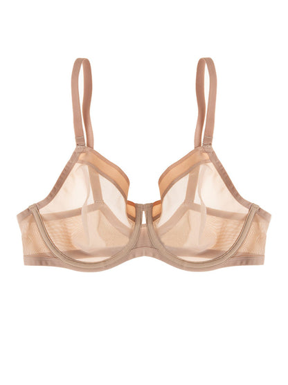 Felina Ethereal Sheer Mesh Unlined Underwire Bra - Dune