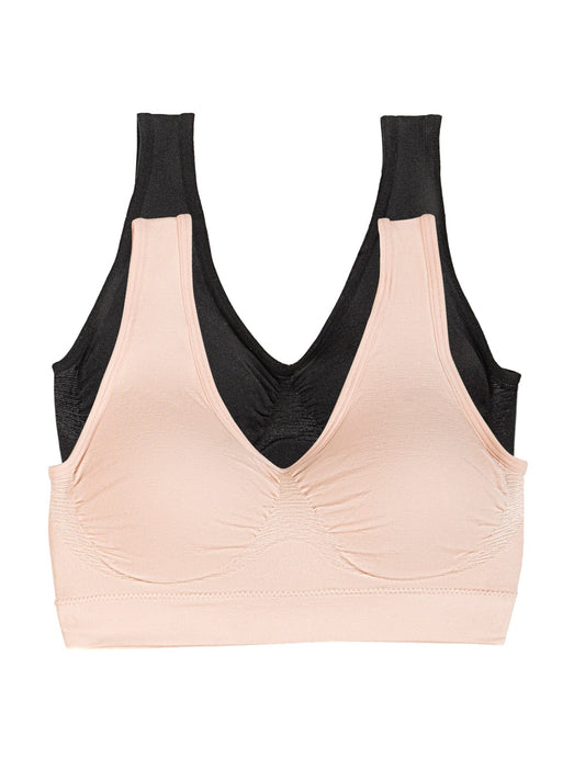 Felina Body Smooth Seamless Wireless Bra 2-Pack - Black Cameo Rose