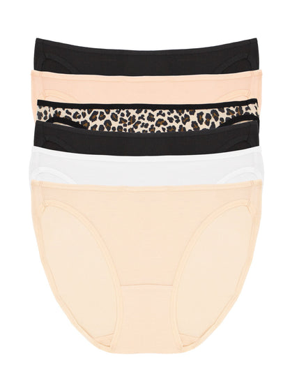Felina So Smooth Modal Low Rise Bikini 6-Pack - Animal Basics
