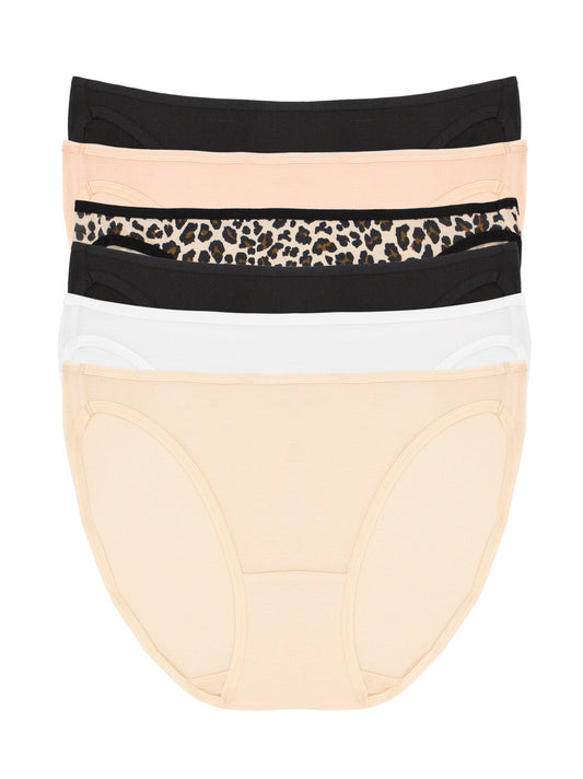 Felina So Smooth Modal Low Rise Bikini 6-Pack - Animal Basics