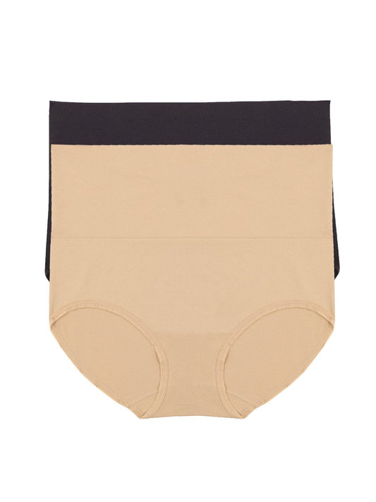 Felina Fusion Seamless Shapewear Brief 2-Pack - Black Warm Neutral