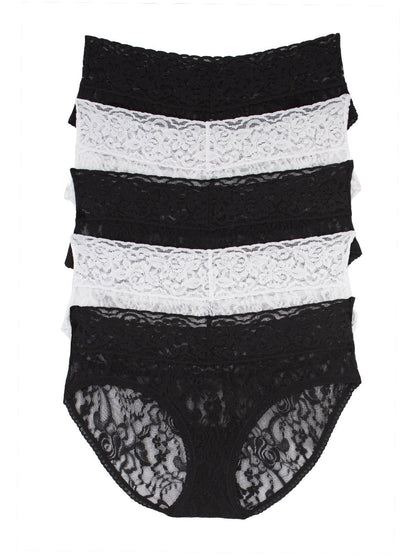Felina Signature Stretch Lace Low Rise Hipster 5-Pack - Black White