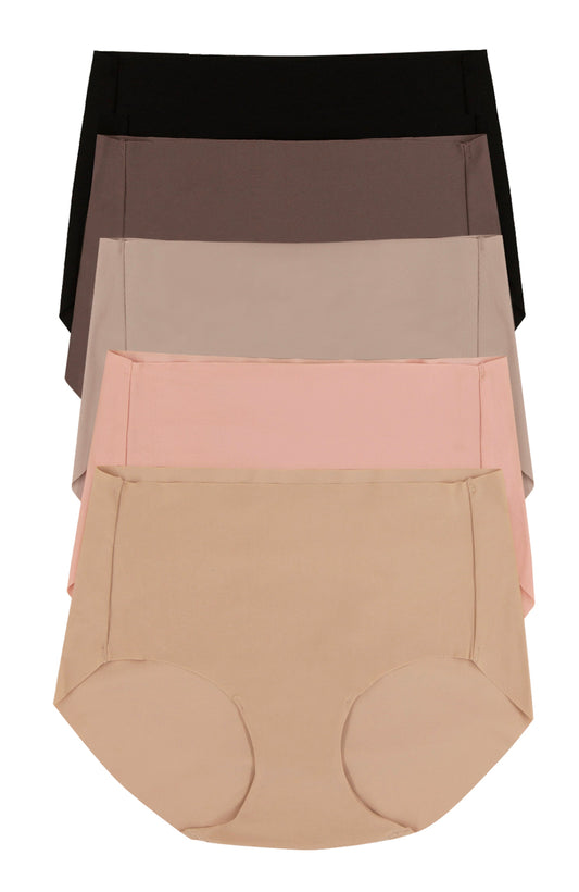 Felina No Show Elastic Free Hipster 5-Pack - Cafe Neutrals