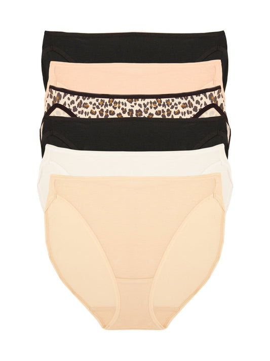 Felina So Smooth Modal Hi Cut Panty 6-Pack - Animal Basics