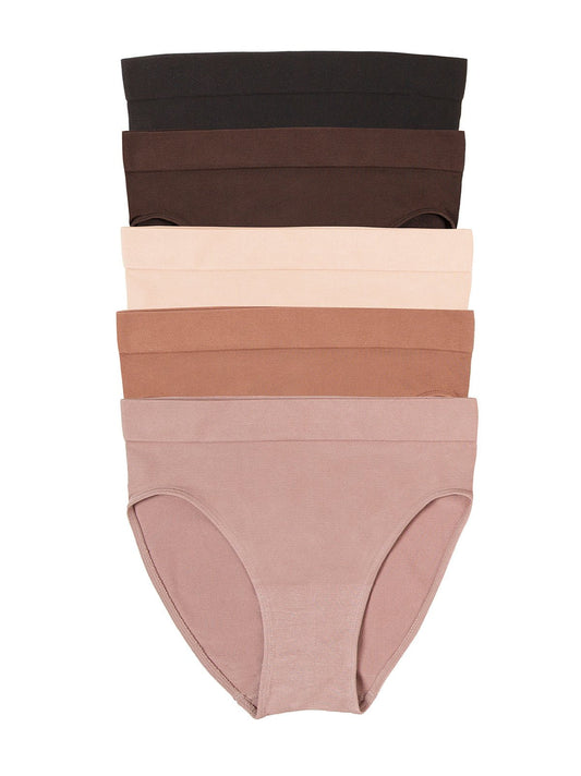 Felina Body Smooth Hi-Cut Seamless Brief 5-Pack - Cocoa Beans