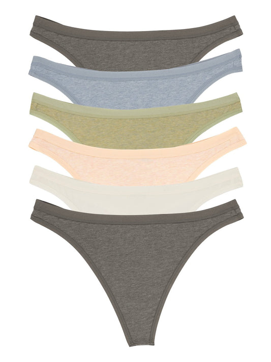 Felina Organic Cotton Stretch Thong 6-Pack - Birchwood