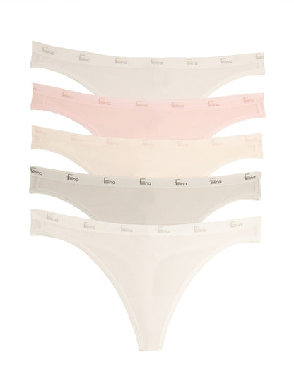 Felina Signature Cotton Stretch Thong 5-Pack - Glacier Pink