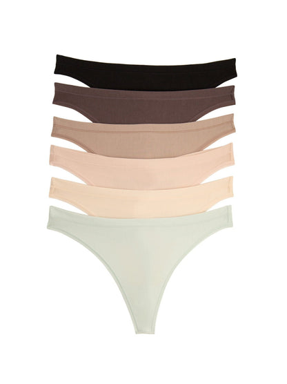 Felina Super Stretchy Cotton Thong 6-Pack - Cool Neutrals
