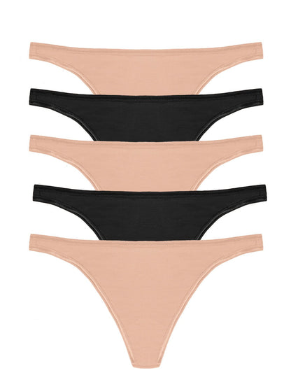 Felina So Smooth Modal Low Rise Thong 5-Pack - Black Fawn