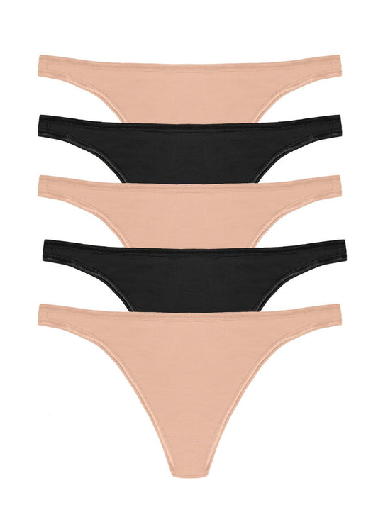 Felina So Smooth Modal Low Rise Thong 5-Pack - Black Fawn