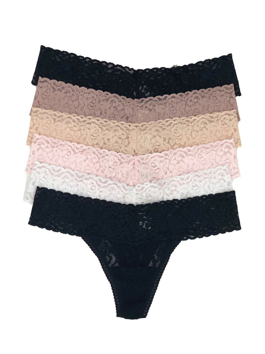 Felina Signature Stretch Lace Low Rise Thong 6-Pack - Neutrals