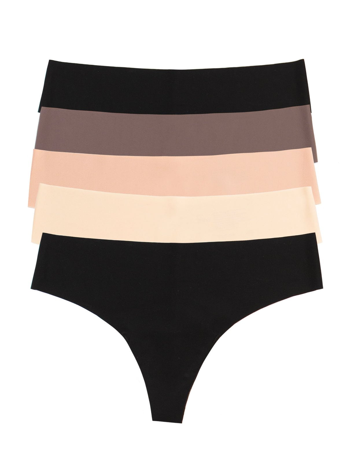 Felina No Show Elastic Free Thong 5-Pack - Chic Neutrals