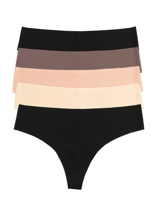 Felina No Show Elastic Free Thong 5-Pack - Chic Neutrals
