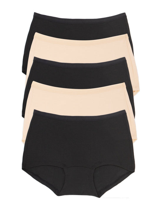 Felina So Smooth Modal Midrise Boyshort 5-Pack - Bare Black