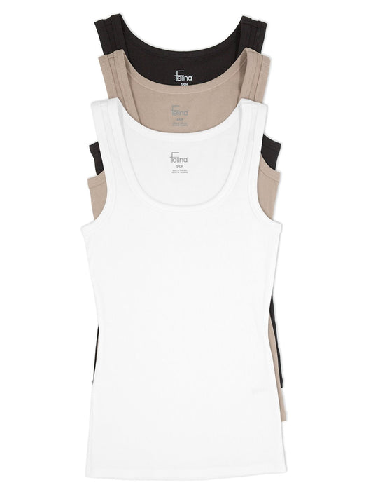 Felina Cotton Stretch Ribbed Tank Top 3-Pack - Neutrals