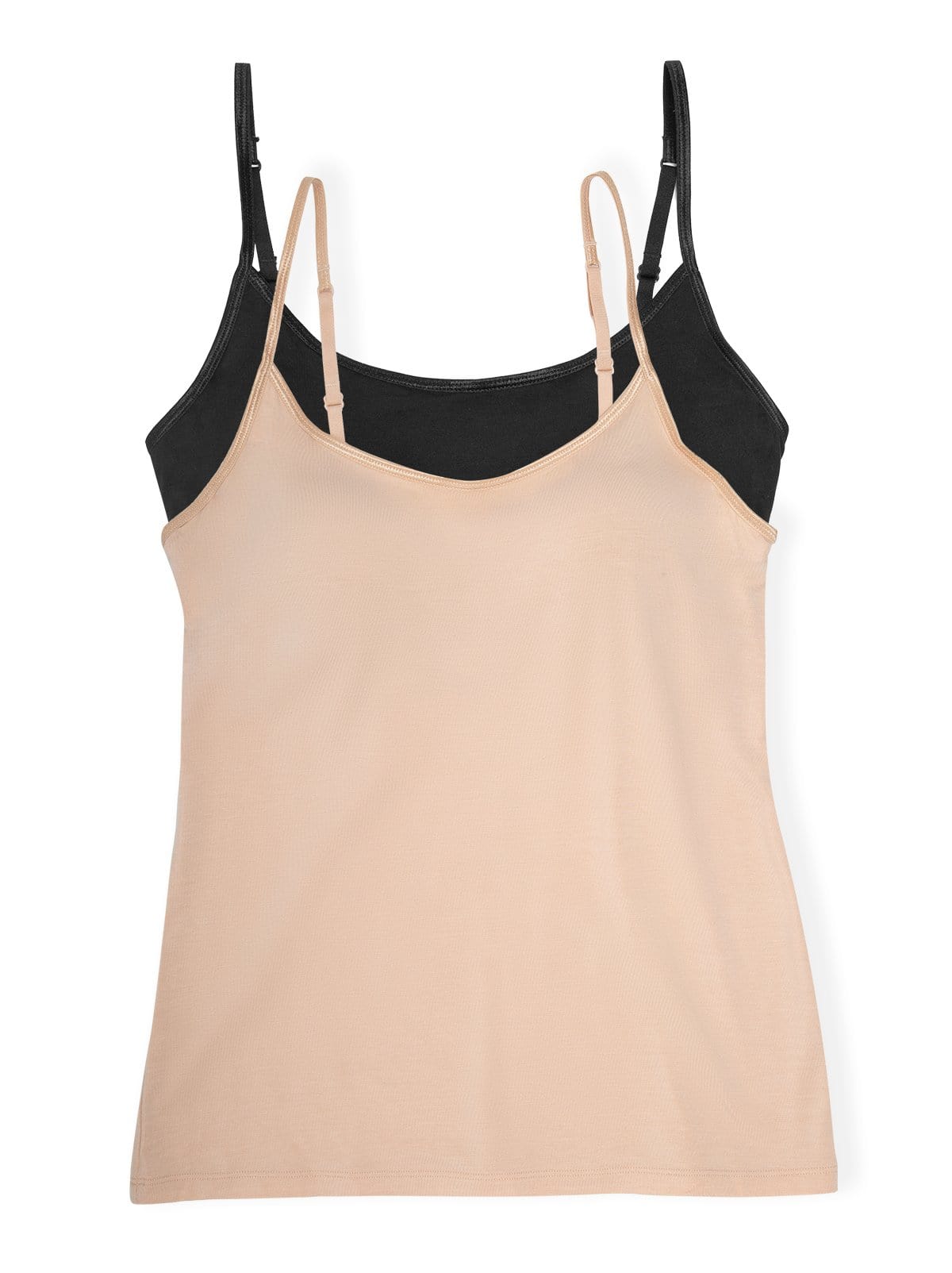 Felina So Smooth Modal Cami  Top w/ Built In Shelf Bra 2-Pack - Black Warm Neutral