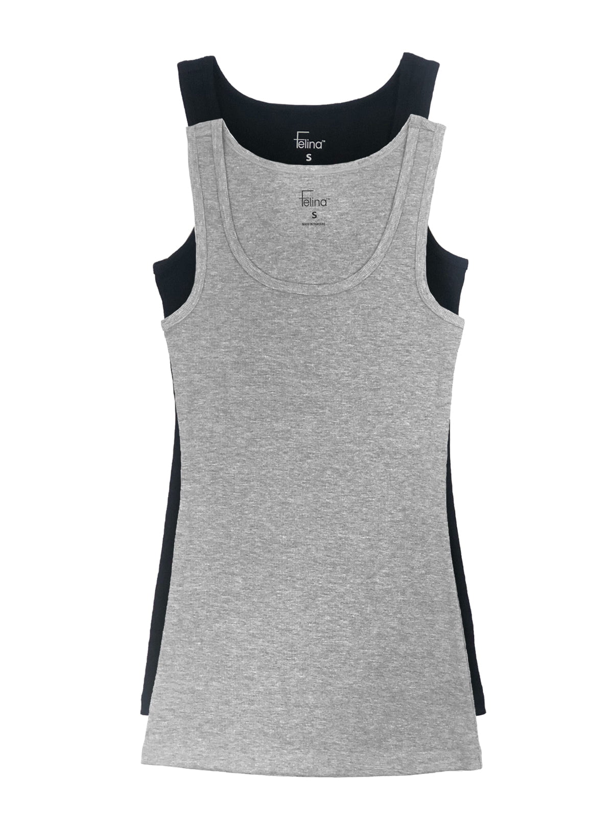 Felina Cotton Stretch Ribbed Tank Top 2-Pack - Black Gray