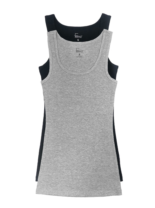 Felina Cotton Stretch Ribbed Tank Top 2-Pack - Black Gray