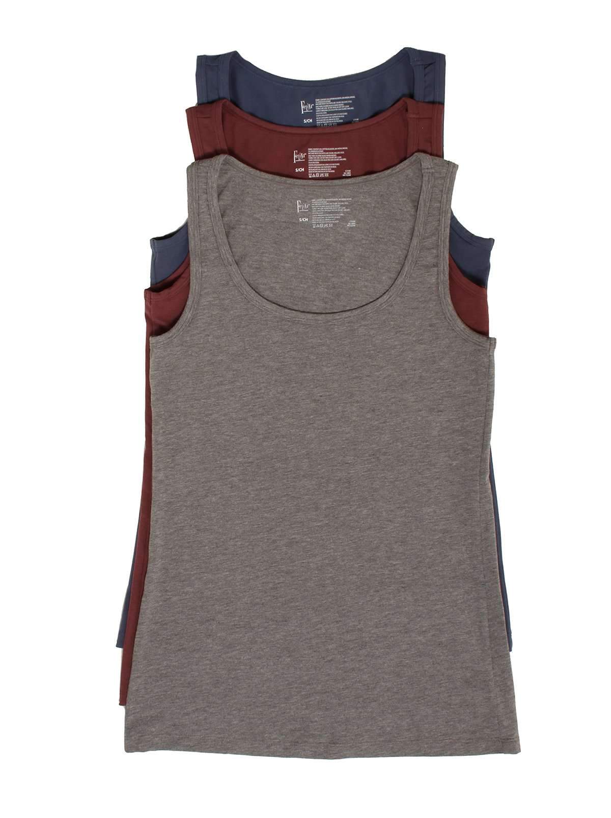 Felina Cotton Modal Stretch Layering Tank Top 3-Pack - Gray Plum Vintage Indigo
