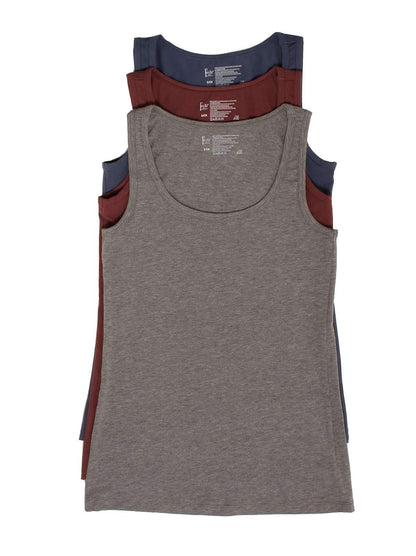 Felina Cotton Modal Stretch Layering Tank Top 3-Pack - Gray Plum Vintage Indigo