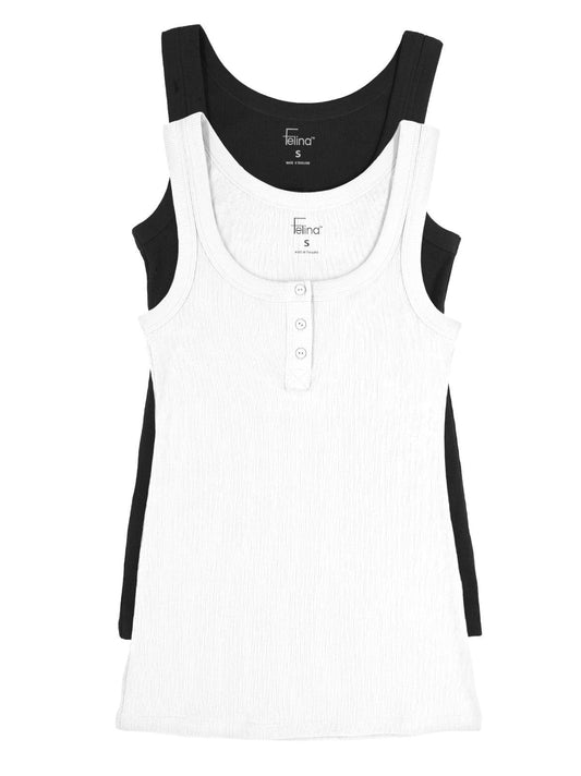Felina Ribbed Henley Tank 2-Pack - Tuxedo