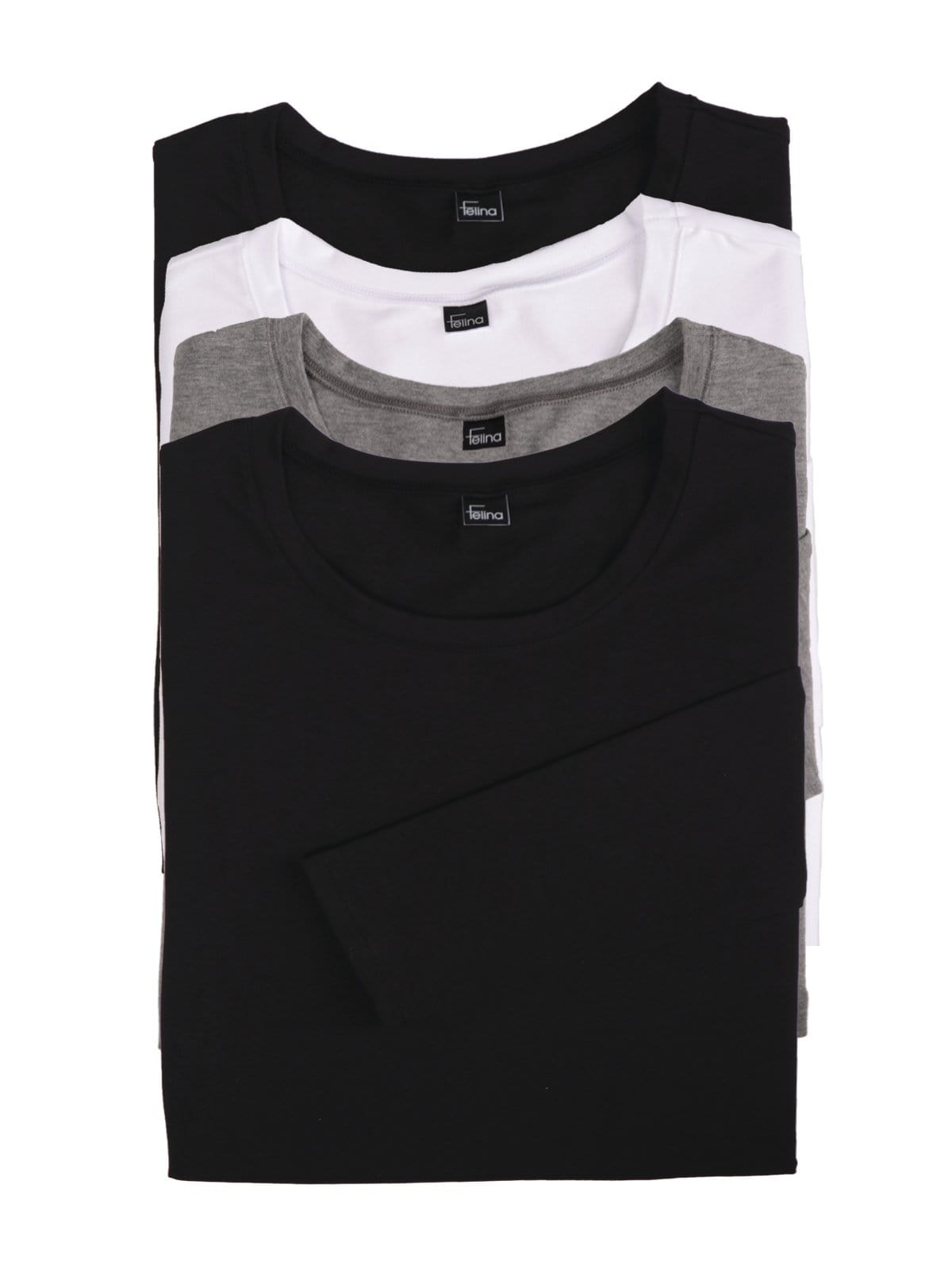 Felina Cotton Modal Stretch Long Sleeve Crew Neck 4-Pack - Black Gray White