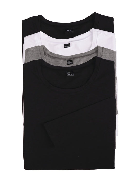 Felina Cotton Modal Stretch Long Sleeve Crew Neck 4-Pack - Black Gray White