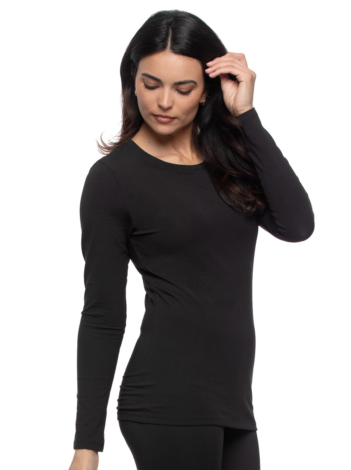 Felina Cotton Modal Stretch Long Sleeve Crew Neck 4-Pack - Black Gray White